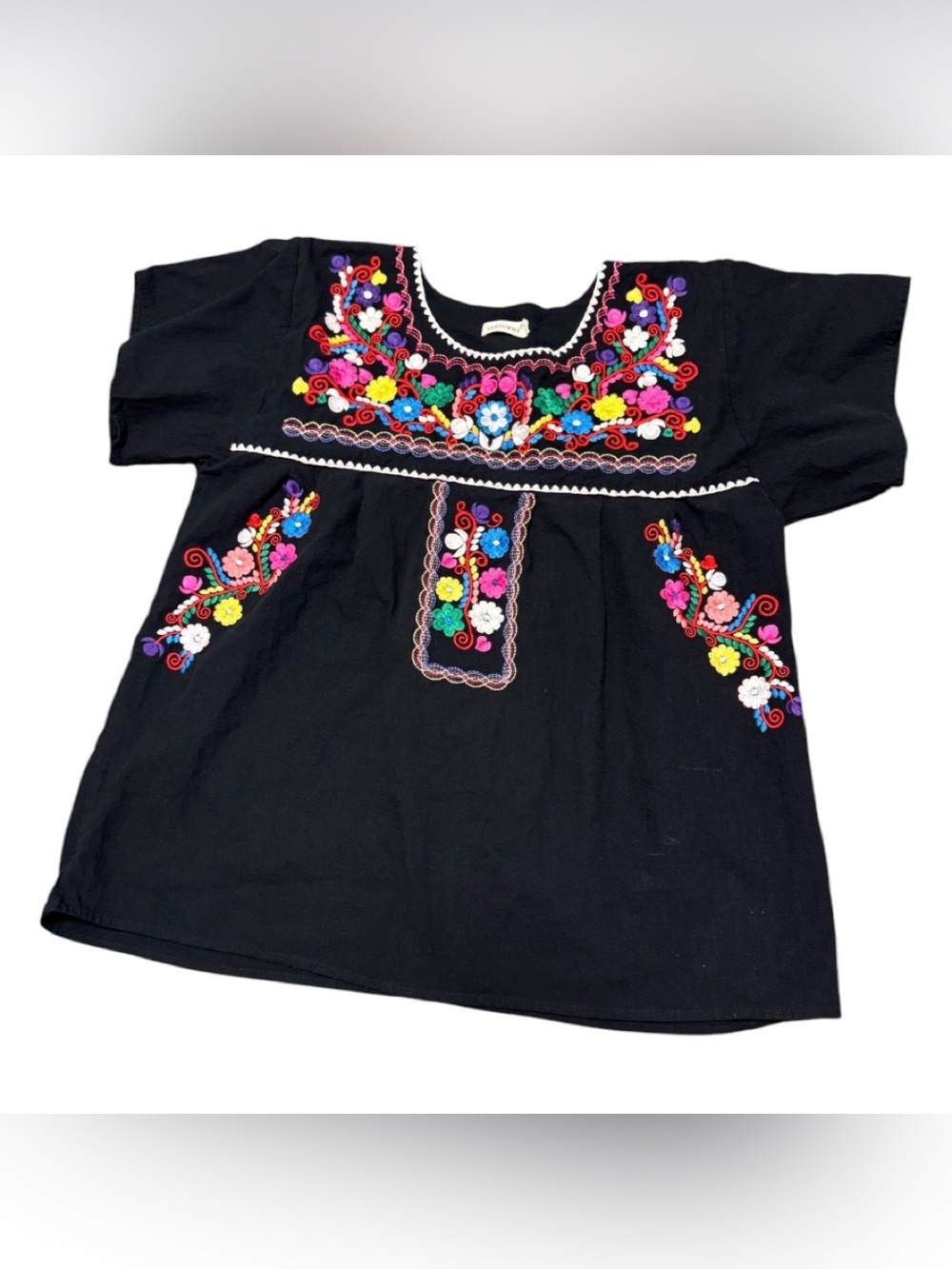 Embroidered Peasant Blouse Top Cotton Boho  Southwestern Hippie Festival. Sz XXL